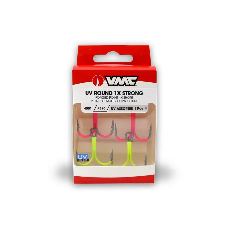 VMC 4551 UV Assorted Round 1X Strong 3-ne konks #2 4tk