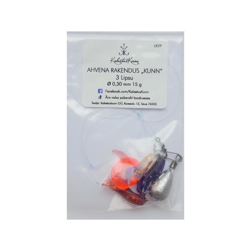Ahvena rakendus KUNN 3 lipsuga 15g 3 sirpsaba