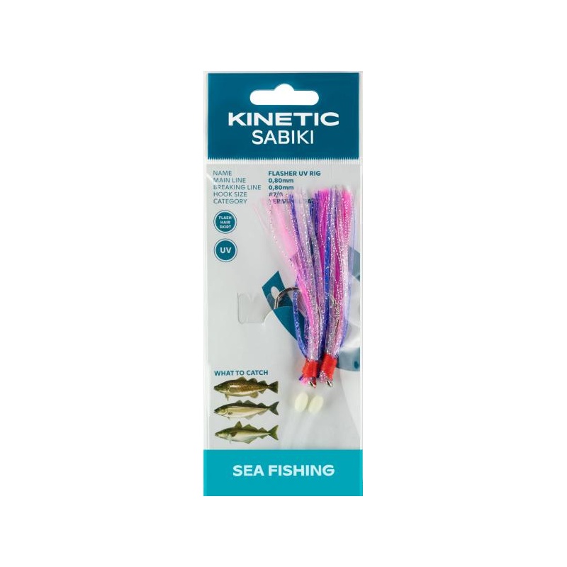Rakendus KINETIC Flasher UV #7/0 Purple/Pink/Silver 1.3m 0.80mm (tursk, saida, pollak)